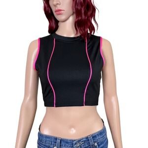 Hot & Delicious Sporty Crop Top Womens Medium Black Neon Pink Sleeveless NWT